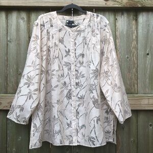 Carole Little Vintage Burnout Linen Blend Button Down Size 2X Bamboo Cream
